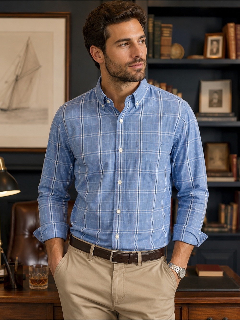 J.Crew Slim Fit Blue Plaid Button Down Shirt Men’s Large Cotton Long Sleeve Prep